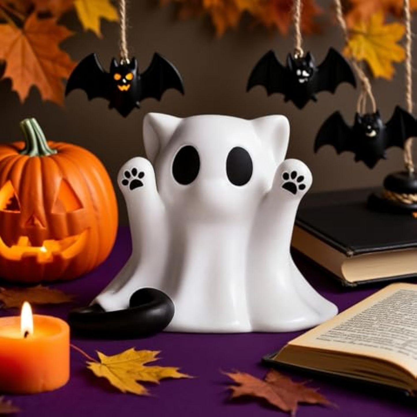Halloween Ghost Statue, Cute Cat Ghost Figurines Ghost Desk Decor, Mini Halloween Decoration Statue, for Home and Office Desktop Decor Display Ornaments