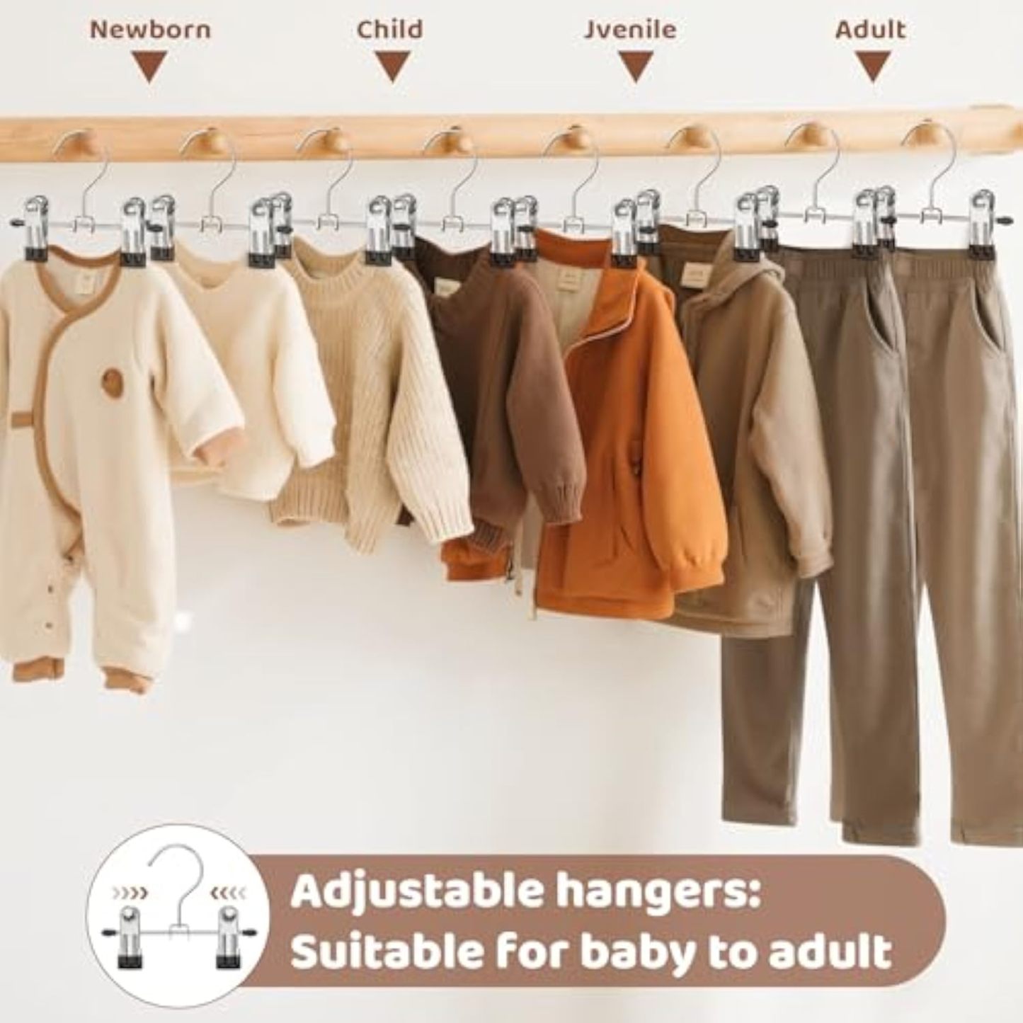 24 Pack Baby Hangers with Clips, 360°Rotatable Toddler Pant Hangers with Clips, Non-Slip Space Saving Kids Hanger for Newborn Children Clothes Skirts Boots Closet Organizers, Black