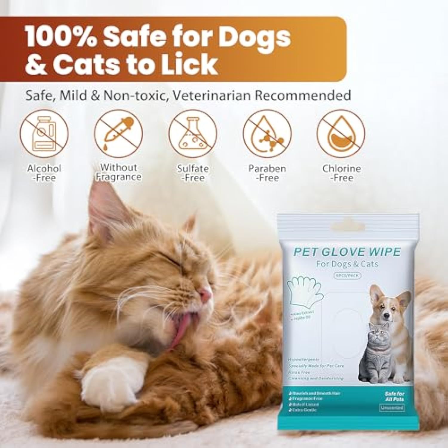 Hypoallergenic Pet Cleaning Glove Wipes (Unscented)