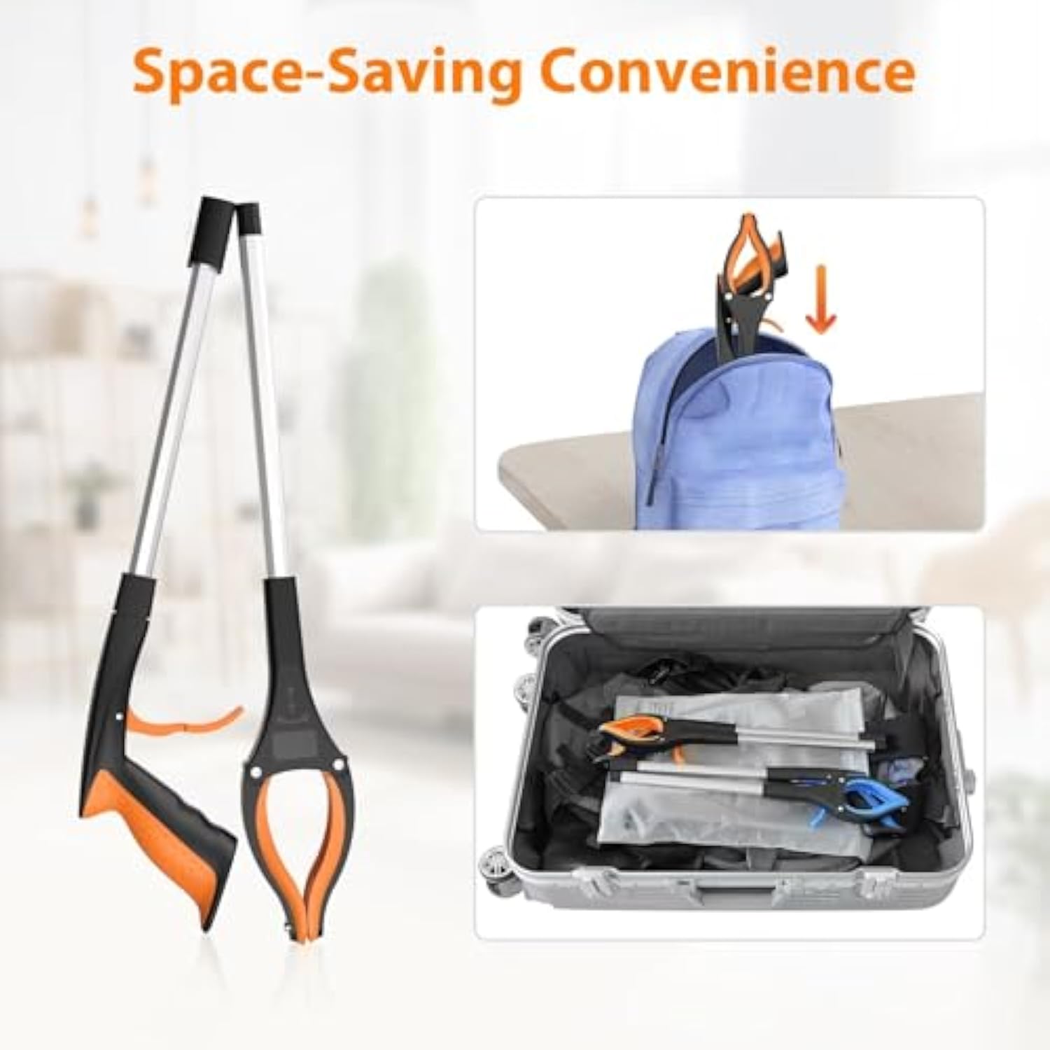 32" Grabber Reacher Tool, 2-Pack Foldable Reacher Grabber Pickup Tool with 360° Rotating Jaw & Magnet, Trash Picker Upper Grabber, Lightweight Grabbers for Seniors Heavy Duty