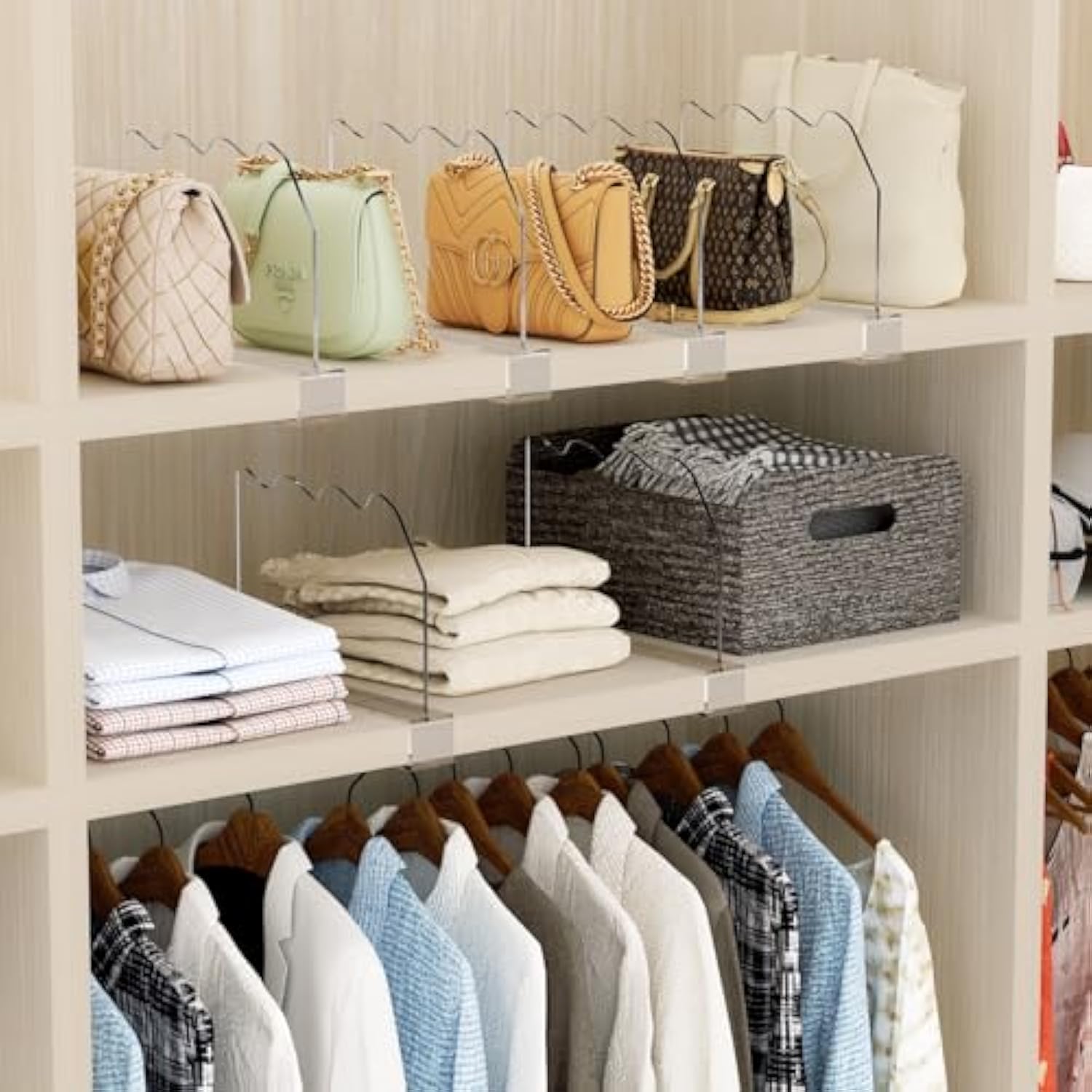 6Pack Shelf Dividers for Closet Organization, Clear Acrylic Shelf Dividers Organizeder Shelves for Purse,Towel,Bag,Sweater,Bookshelf Suitable for Kitchen and Cloakroom Bedroom, Office