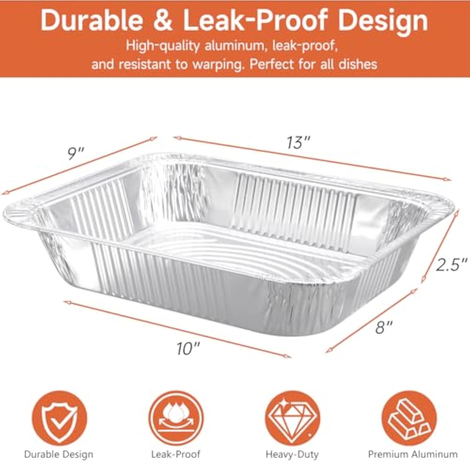 Half Size Aluminum Pans 9x13-30 Pack Aluminum Foil Pans, Heavy Duty Disposable Pans for Cooking, Storing, Prepping, and Freezing Food