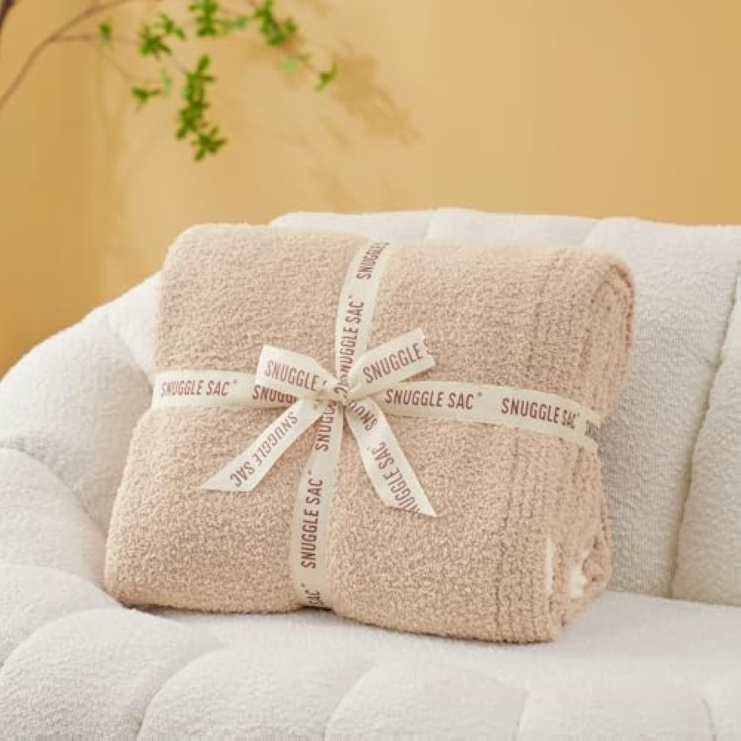 Ultra Soft Throw Blanket for Couch Bed Sofa 50x60 inches, Reversible Beige Blanket Microfiber Fluffy Fuzzy Cozy Knit Throws for Women Mothers Birthday Gifts