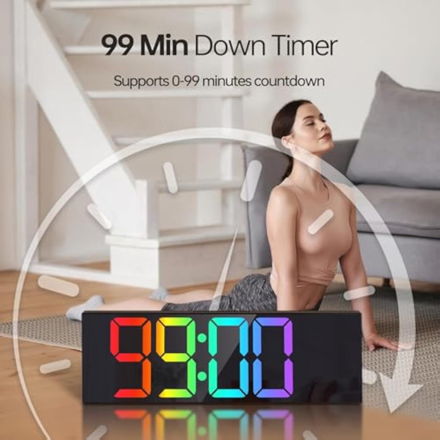 16.2" Large Digital Wall Clock with Seconds, Bluetooth Sync, Alarm Big LED, RGB Color, DST Temperature for Classroom Bedroom Garage Gym, Mount, Xmas, Birthday Gift for Aged Elderly Mother Father