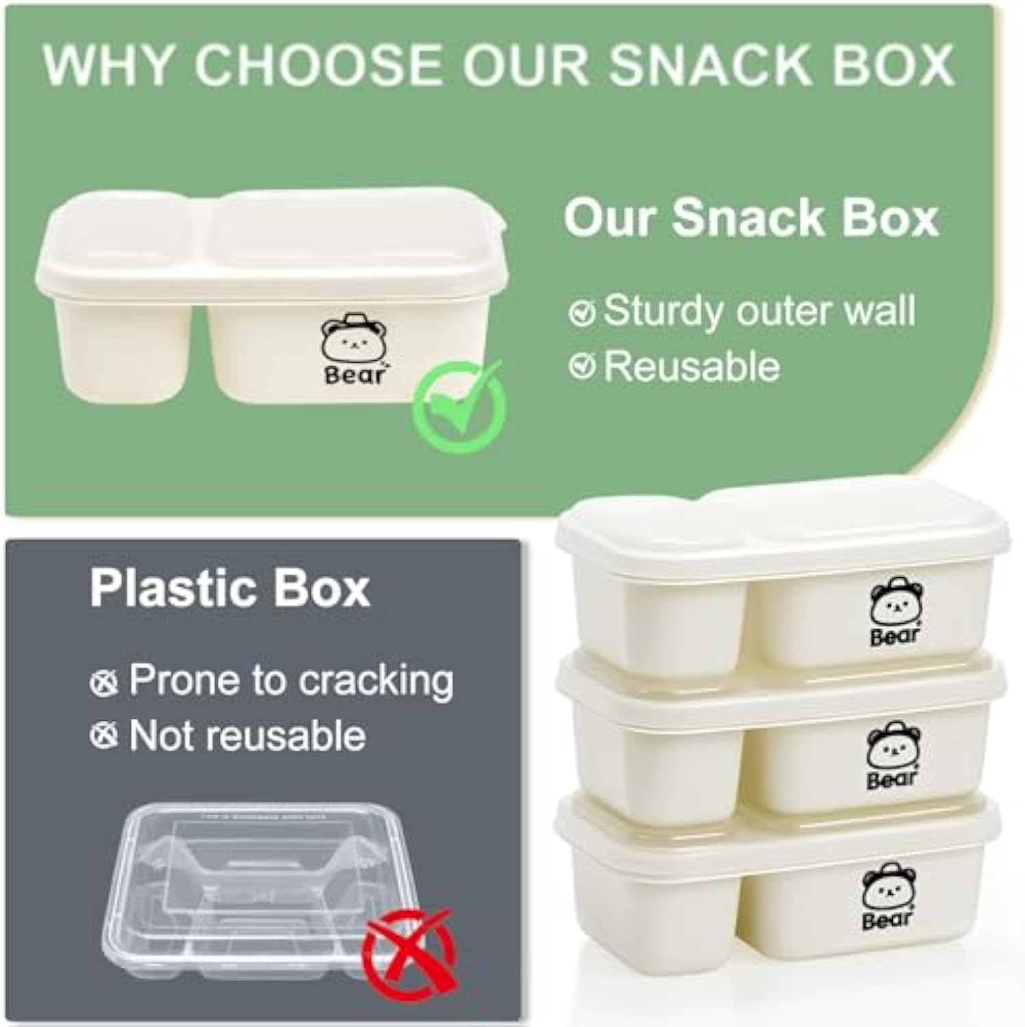 6 Pack Reusable Snack Containers with Lids, 2-Compartment Snackle box, Reusable Snack Packs Container for Meal Prep, Food Storage On-the-Go Snacking for Picnic, Work, Travel