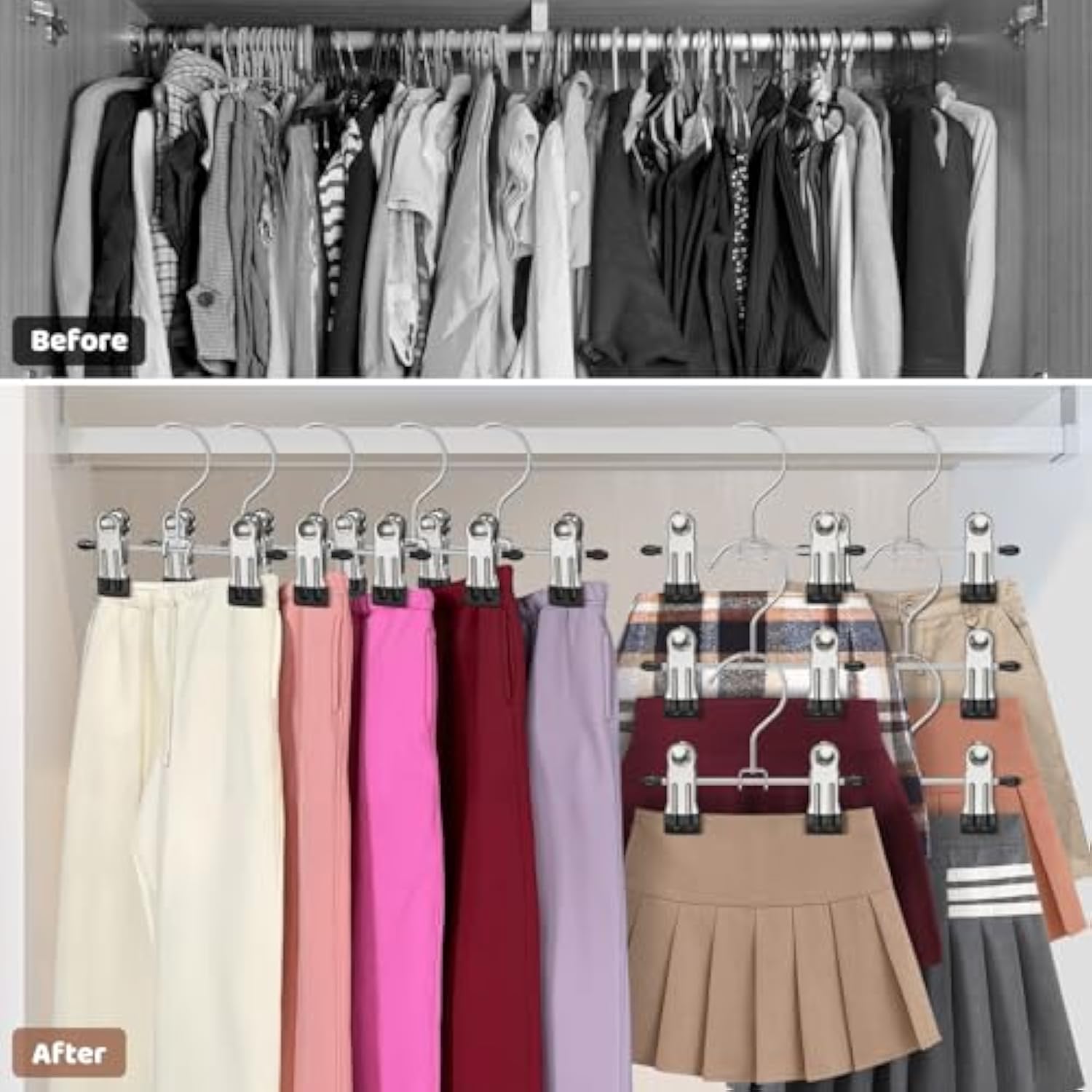 24 Pack Baby Hangers with Clips, 360°Rotatable Toddler Pant Hangers with Clips, Non-Slip Space Saving Kids Hanger for Newborn Children Clothes Skirts Boots Closet Organizers, Black