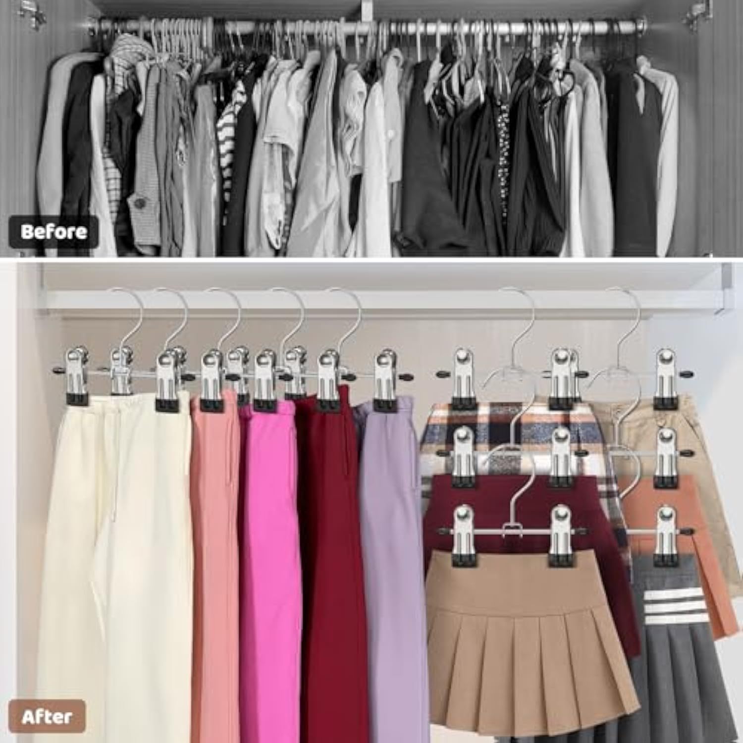 24 Pack Baby Hangers with Clips, 360°Rotatable Toddler Pant Hangers with Clips, Non-Slip Space Saving Kids Hanger for Newborn Children Clothes Skirts Boots Closet Organizers, Black