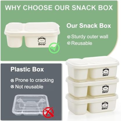 6 Pack Reusable Snack Containers with Lids, 2-Compartment Snackle box, Reusable Snack Packs Container for Meal Prep, Food Storage On-the-Go Snacking for Picnic, Work, Travel