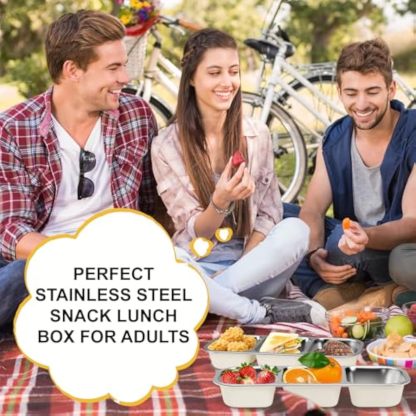Stainless Steel Snack Container with Lids, Snackle Box Container for Adults, Reusable Metal Bento Box, Leek Proof 3 Compartment Divided Food Storage Containers for Diet Control, Picnic, Work, Travel