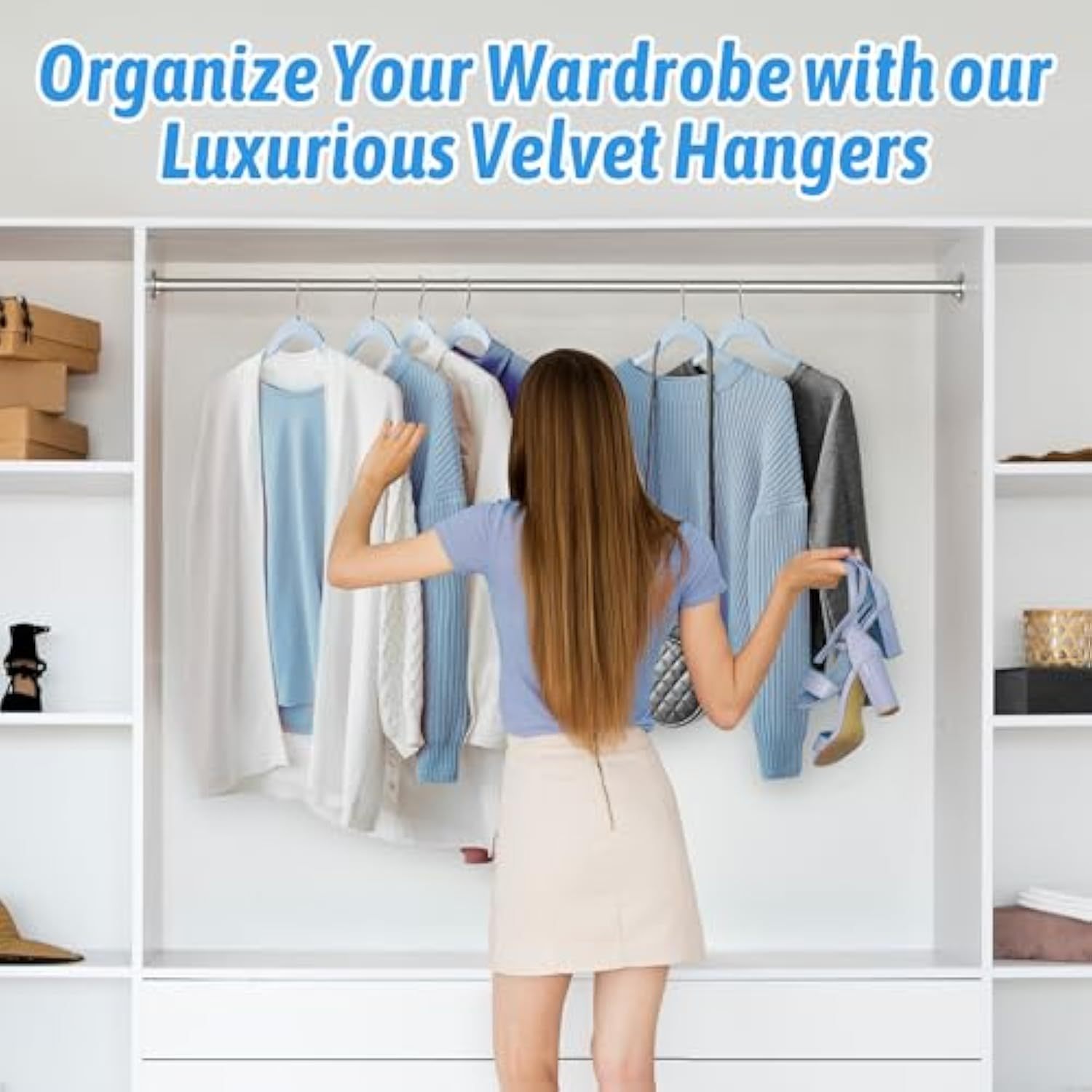 30 Pack Velvet Hangers – Premium Non-Slip Slim Clothes Hangers with 360° Swivel Hook, Space-Saving Flocked Shirt Hangers for Coats, Dresses, Blouses, Suits(Blue)