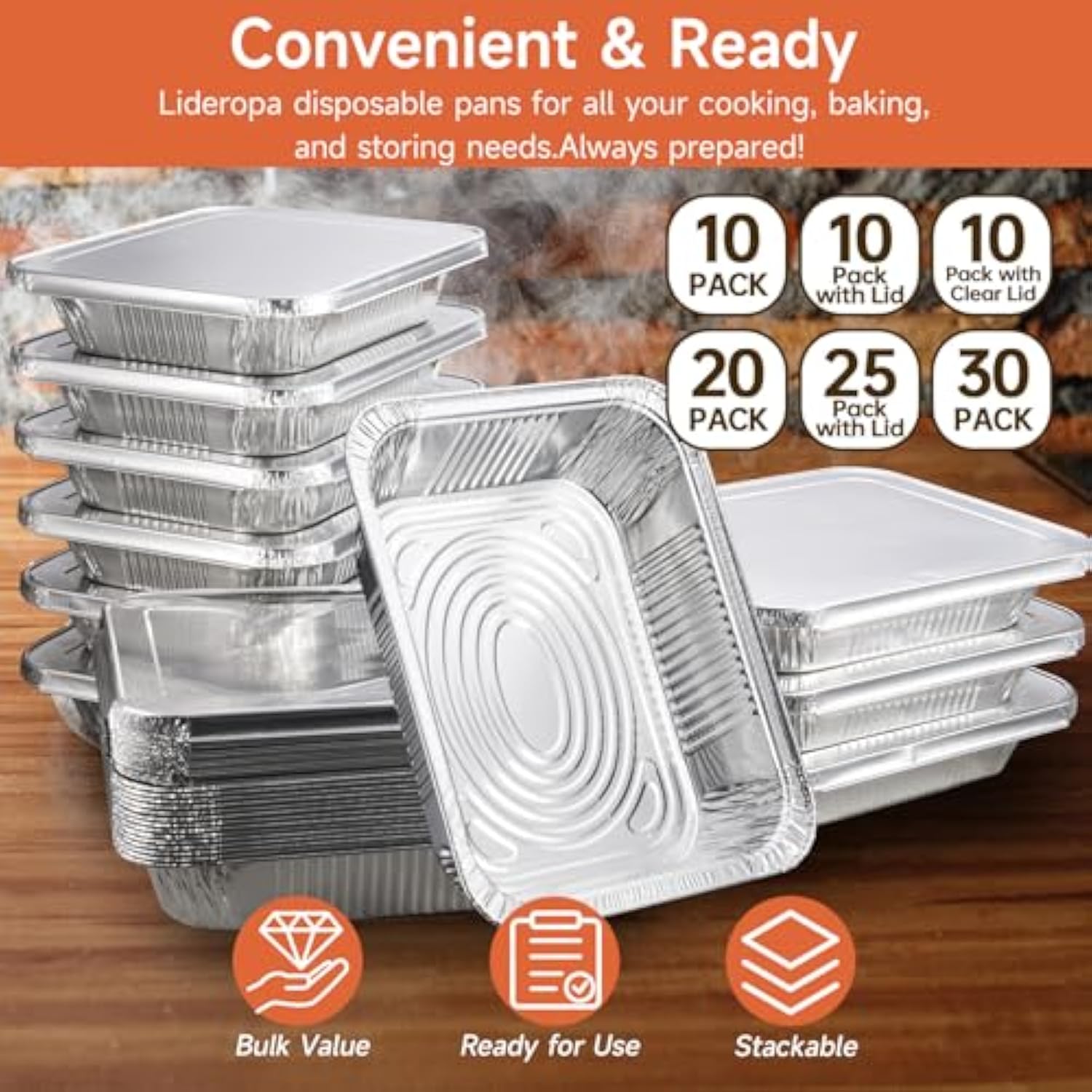 Half Size Aluminum Pans 9x13-30 Pack Aluminum Foil Pans, Heavy Duty Disposable Pans for Cooking, Storing, Prepping, and Freezing Food