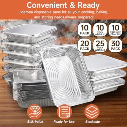 Half Size Aluminum Pans 9x13-30 Pack Aluminum Foil Pans, Heavy Duty Disposable Pans for Cooking, Storing, Prepping, and Freezing Food