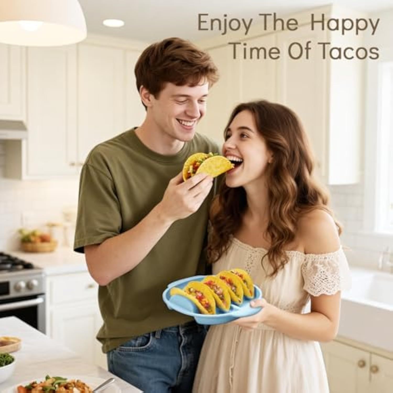 2 Pack Silicone Taco Plates-9.8" Reusable Taco Holder with Dividers，Taco Rack Holders Stand for Hard & Soft with Handle,Taco Party Serving Tray Plates, Dishwasher & Microwave Safe