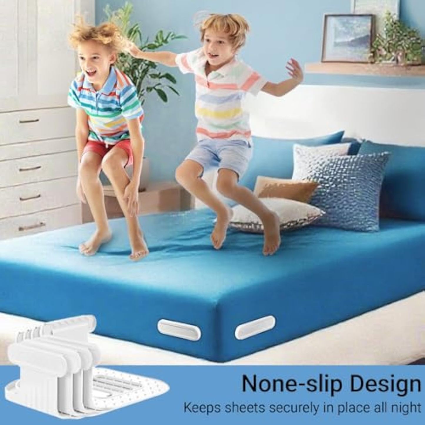 Upgraded Bed Sheet Holders for Corners, Heavy Duty 4 Pack Extra Large Fitted Sheet Clips -Lock Sheet Fasteners Keep Sheets Firm and Tight on Twin, Full, Queen, King Mattress, Easy Install