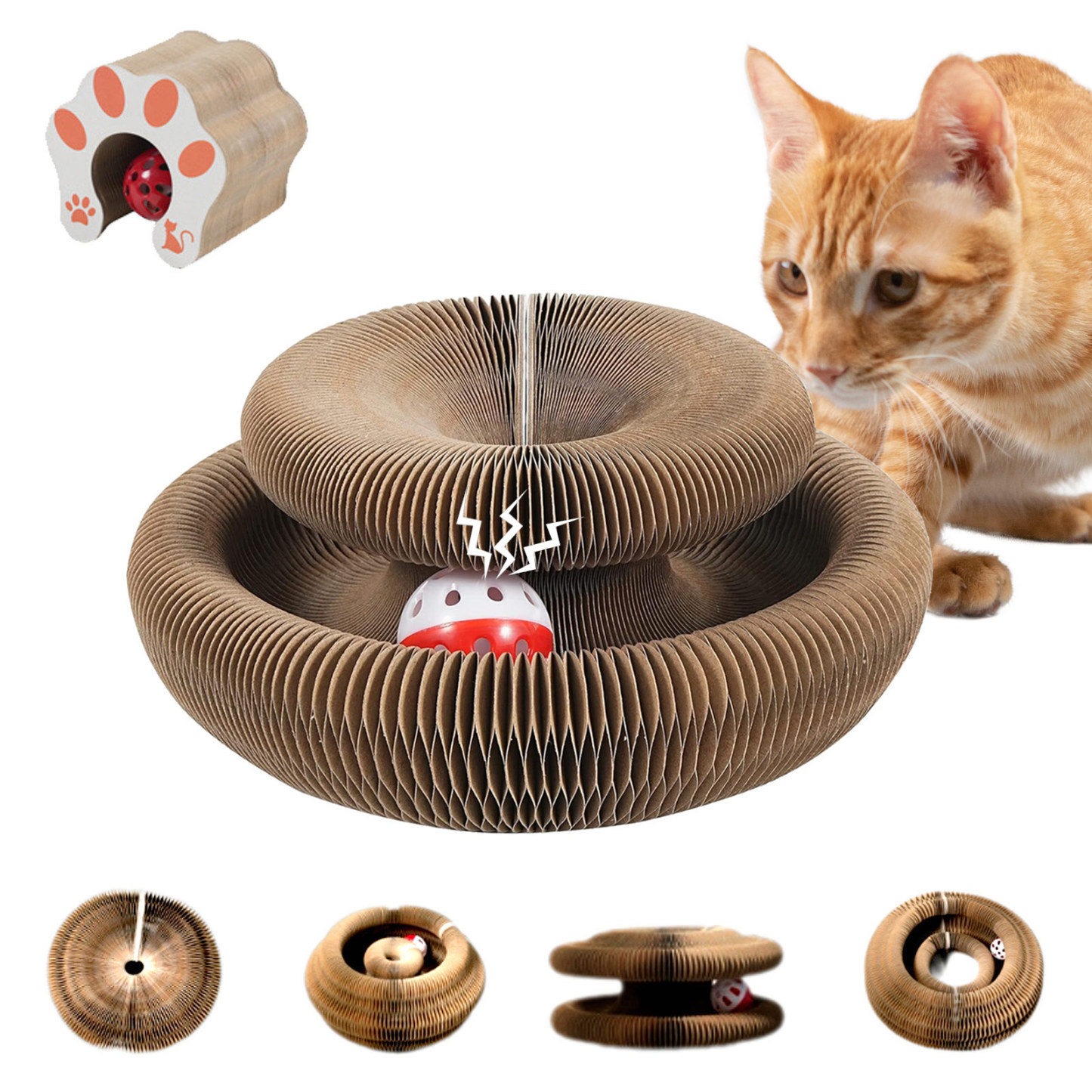 Magic Organ Cat Scratcher Toy,Accordion Cat Scratching Board with Ball, Foldable Interactive Funny Scratcher Pad for Indoor Cat