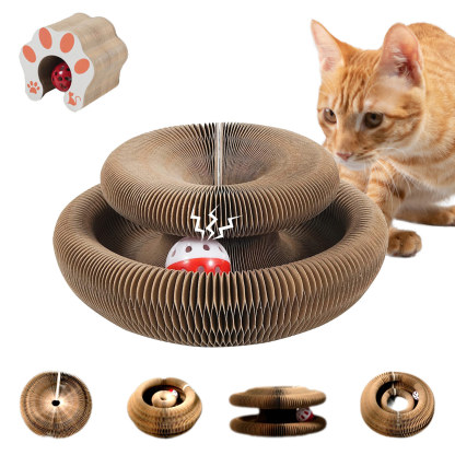 Magic Organ Cat Scratcher Toy,Accordion Cat Scratching Board with Ball, Foldable Interactive Funny Scratcher Pad for Indoor Cat