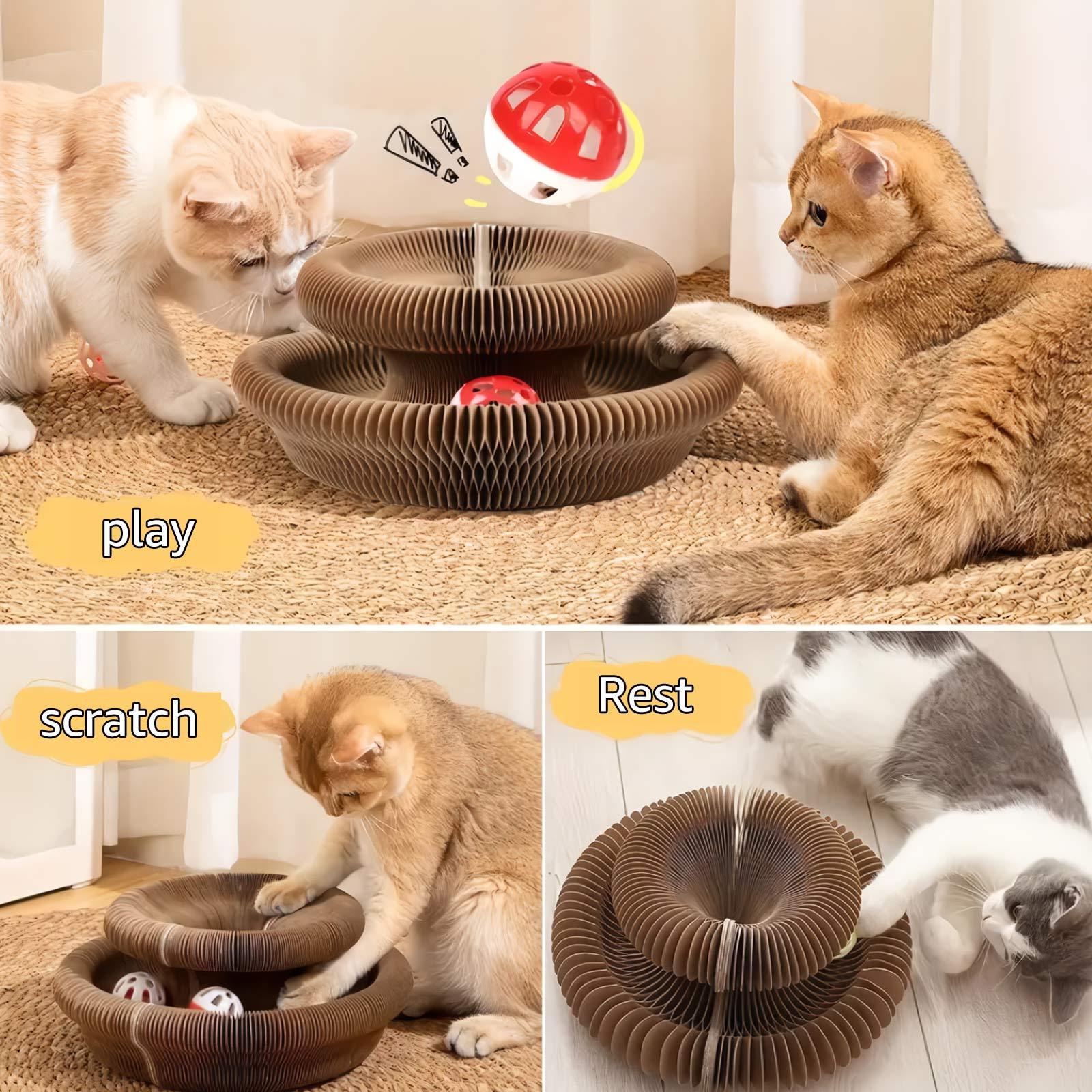 Magic Organ Cat Scratcher Toy,Accordion Cat Scratching Board with Ball, Foldable Interactive Funny Scratcher Pad for Indoor Cat