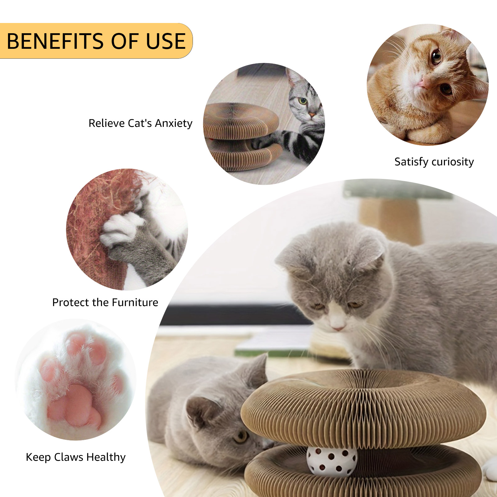 Magic Organ Cat Scratcher Toy,Accordion Cat Scratching Board with Ball, Foldable Interactive Funny Scratcher Pad for Indoor Cat