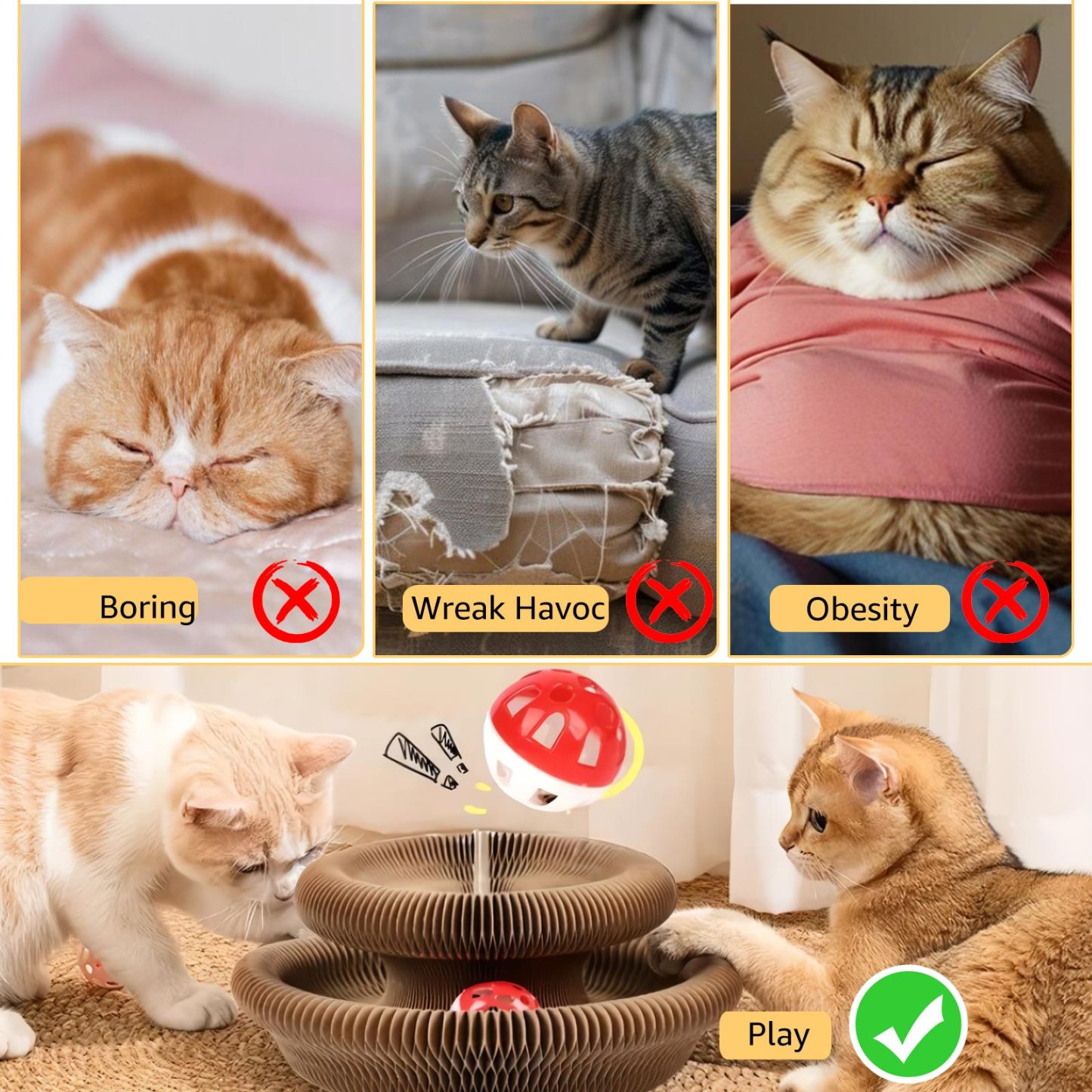 Magic Organ Cat Scratcher Toy,Accordion Cat Scratching Board with Ball, Foldable Interactive Funny Scratcher Pad for Indoor Cat