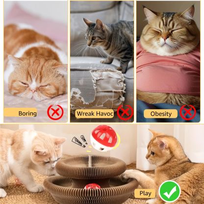 Magic Organ Cat Scratcher Toy,Accordion Cat Scratching Board with Ball, Foldable Interactive Funny Scratcher Pad for Indoor Cat