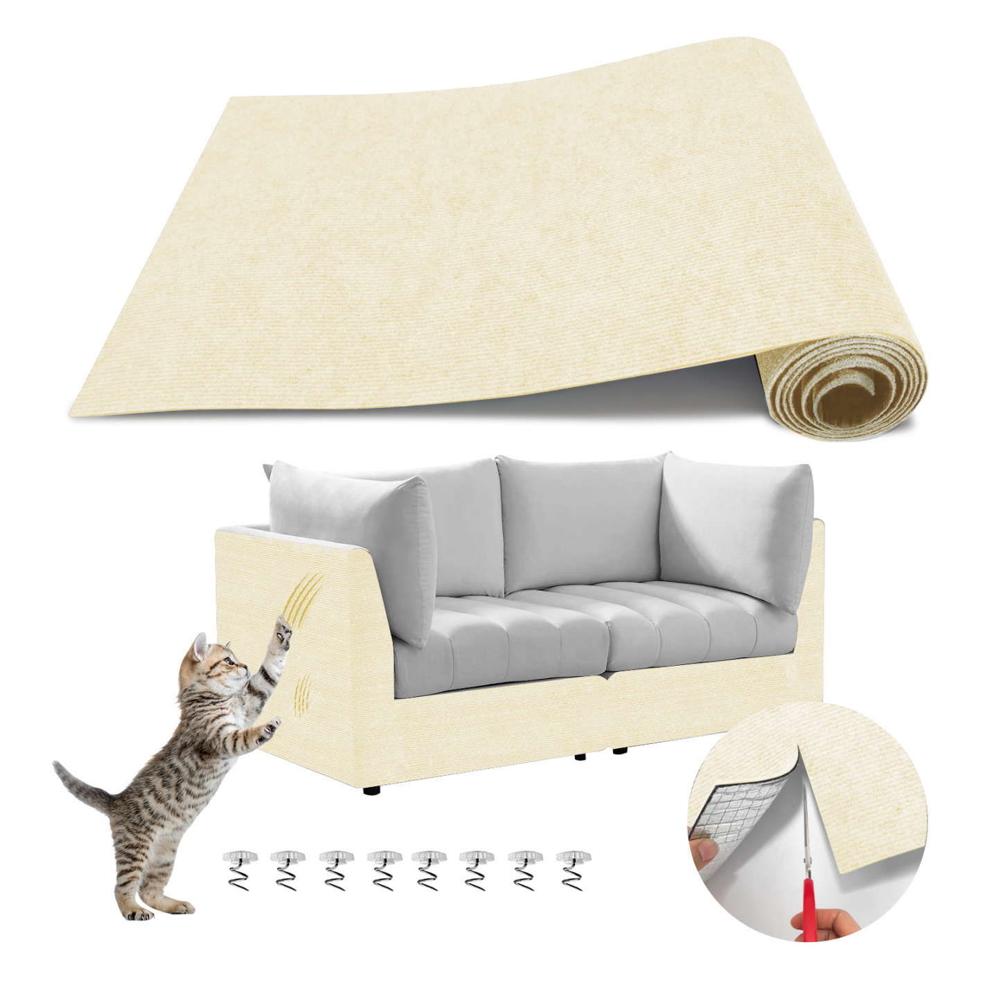 Cat Scratching Carpet Mat, Self-Adhesive Trimmable Cat Climbing Post Covered Pad Replacement for DIY Cat Tree Shelf Steps Couch Corner Wall Cat Scratcher Furniture Protector,78.7x15.8In