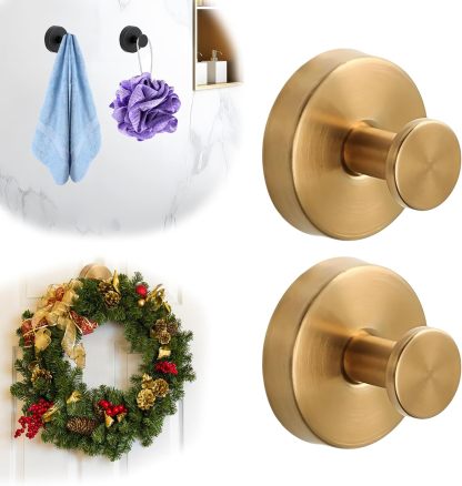 Suction Cup Hooks for Glass Window, Mirror, Wreaths - Shower Hooks for Inside Shower, No Drill Towel Hooks for Bathrooms, Bath Robe Coat Looafh Hook for Hanging - Silver(2 Pack)
