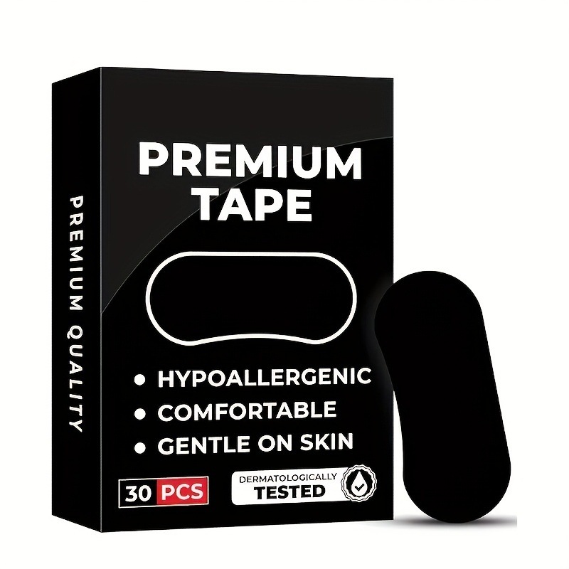 Black Premium Tape (30 Pack) - Pain Free Removal, Hypoallergenic, Latex Free & Gentle On Skin - Skin Friendly Adhesive Cotton Tape
