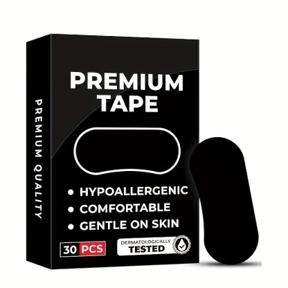 Black Premium Tape (30 Pack) - Pain Free Removal, Hypoallergenic, Latex Free & Gentle On Skin - Skin Friendly Adhesive Cotton Tape