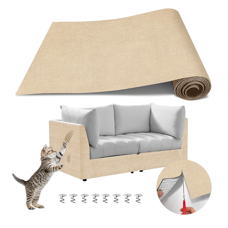 Cat Scratching Carpet Mat, Self-Adhesive Trimmable Cat Climbing Post Covered Pad Replacement for DIY Cat Tree Shelf Steps Couch Corner Wall Cat Scratcher Furniture Protector