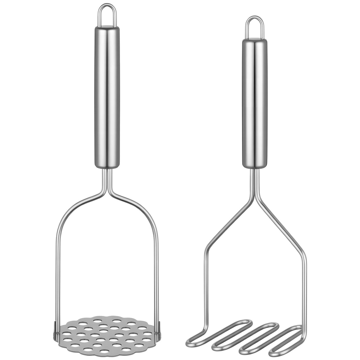 2PCS Mashed Potato Masher - Stainless Steel Potato Smasher, Masher Kitchen Tools & Utensils for Avocado, Bean, Salad, Vegetables, Fruit, Food, Meat Smasher Tool for Ground Beef