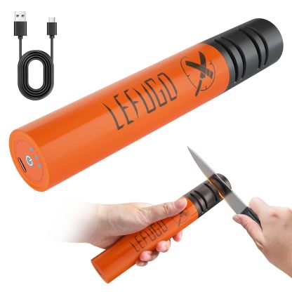 Electric Knife Sharpener, 3 Speed Max 7000RPM Handheld Sharpener for Kitchen Knives, the Electric Knife Sharpening Tool of Portable Cordless Rechargeable 2000mAh (Orange)