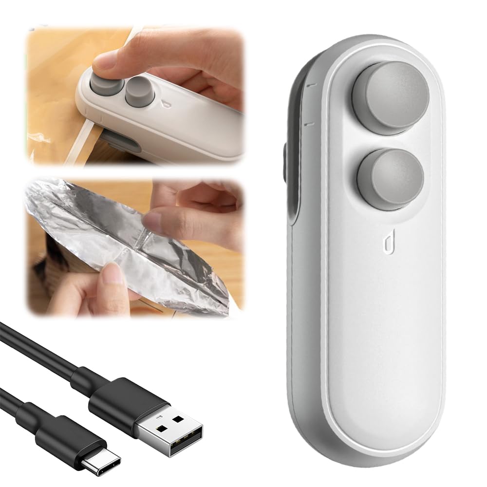 Mini Bag Sealer, 2025 Upgraded 2 in 1 Mini Bag Sealer with Cutter and Magnet, Rechargeable Mini Bags Sealer Portable Resealer Machine for Snack Plastic Bags Food Storage Travel 