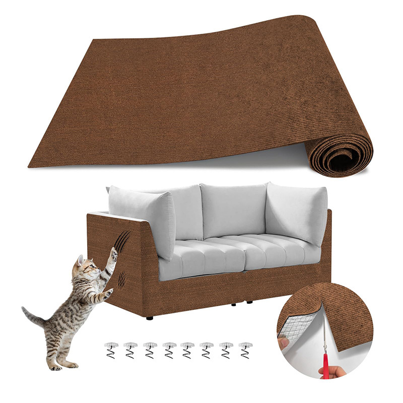 Cat Scratching Carpet Mat, Self-Adhesive Trimmable Cat Climbing Post Covered Pad Replacement for DIY Cat Tree Shelf Steps Couch Corner Wall Cat Scratcher Furniture Protector