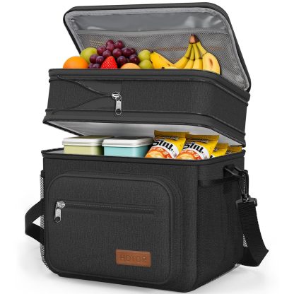 Lunch Box for Men & Women - Double-Layer Insulated Lunch Bag with Leakproof Liner, Portable Cooler for Work, Travel, or Picnic, Black, 12L