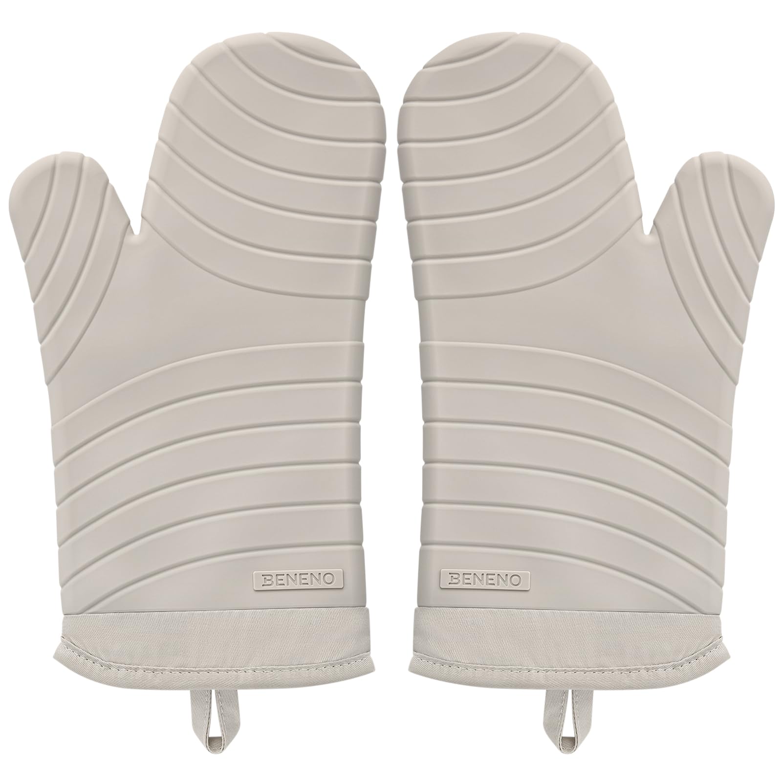 Premium Silicone Oven Mitts 2-Pack Heat Resistant 500°F, Soft Flexible Non-Slip Grips, BPA-Free & Waterproof Oven Mitts with Comfort Cotton Lining for Baking, Grilling, Cooking, 7"x13", Beige