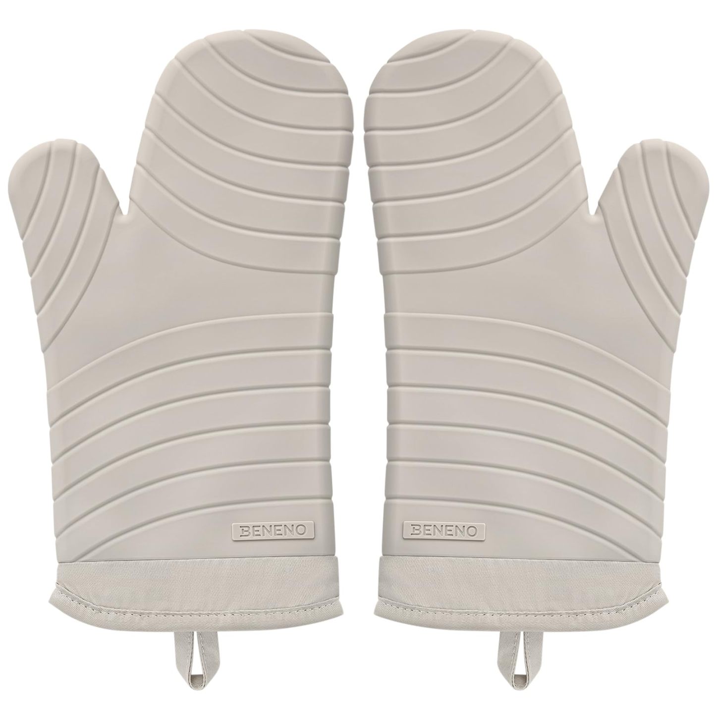 Premium Silicone Oven Mitts 2-Pack Heat Resistant 500°F, Soft Flexible Non-Slip Grips, BPA-Free & Waterproof Oven Mitts with Comfort Cotton Lining for Baking, Grilling, Cooking, 7"x13", Beige