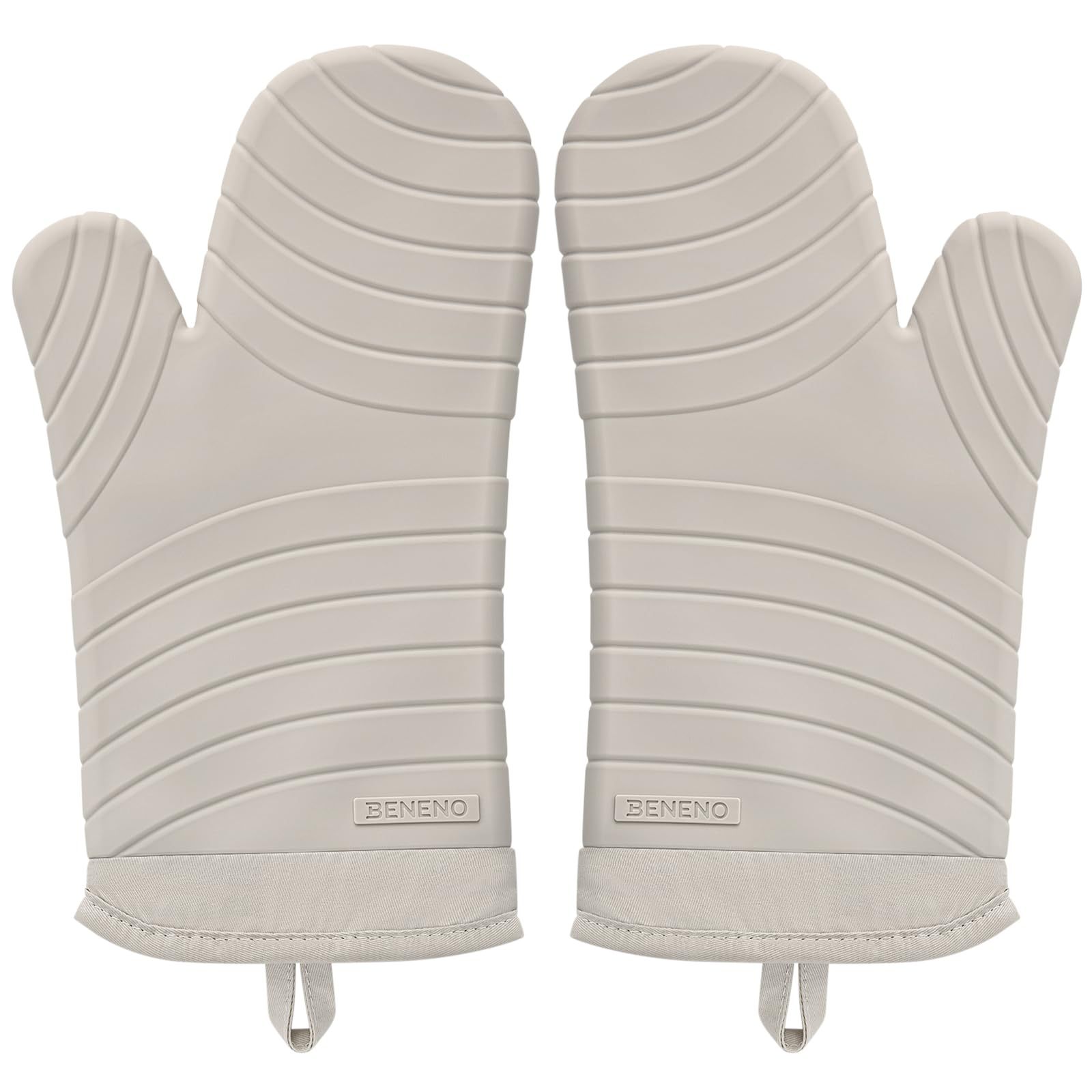 Premium Silicone Oven Mitts 2-Pack Heat Resistant 500°F, Soft Flexible Non-Slip Grips, BPA-Free & Waterproof Oven Mitts with Comfort Cotton Lining for Baking, Grilling, Cooking, 7"x13", Beige