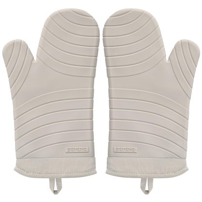 Premium Silicone Oven Mitts 2-Pack Heat Resistant 500°F, Soft Flexible Non-Slip Grips, BPA-Free & Waterproof Oven Mitts with Comfort Cotton Lining for Baking, Grilling, Cooking, 7"x13", Beige