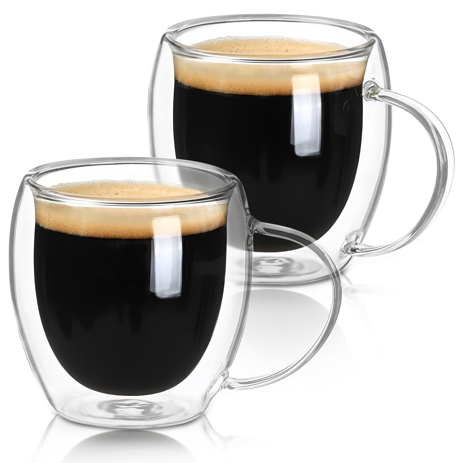Espresso Cups Set of 2, Double Walled Glass Coffee Mugs 5 oz, Clear Insulated Glass Coffee Cups, Expresso Shots Cup with Handle, Clear Coffee Mug, Espresso Shot Cups, Glass Cups