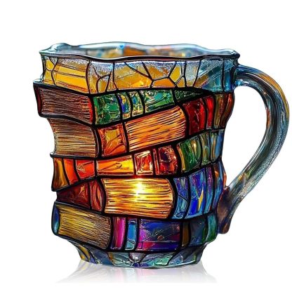 Painted Book Mug, Unique Colorful Resin Stacked Books Coffee Cup, A Collectible Gift for Readers, Librarians and Literature Lovers