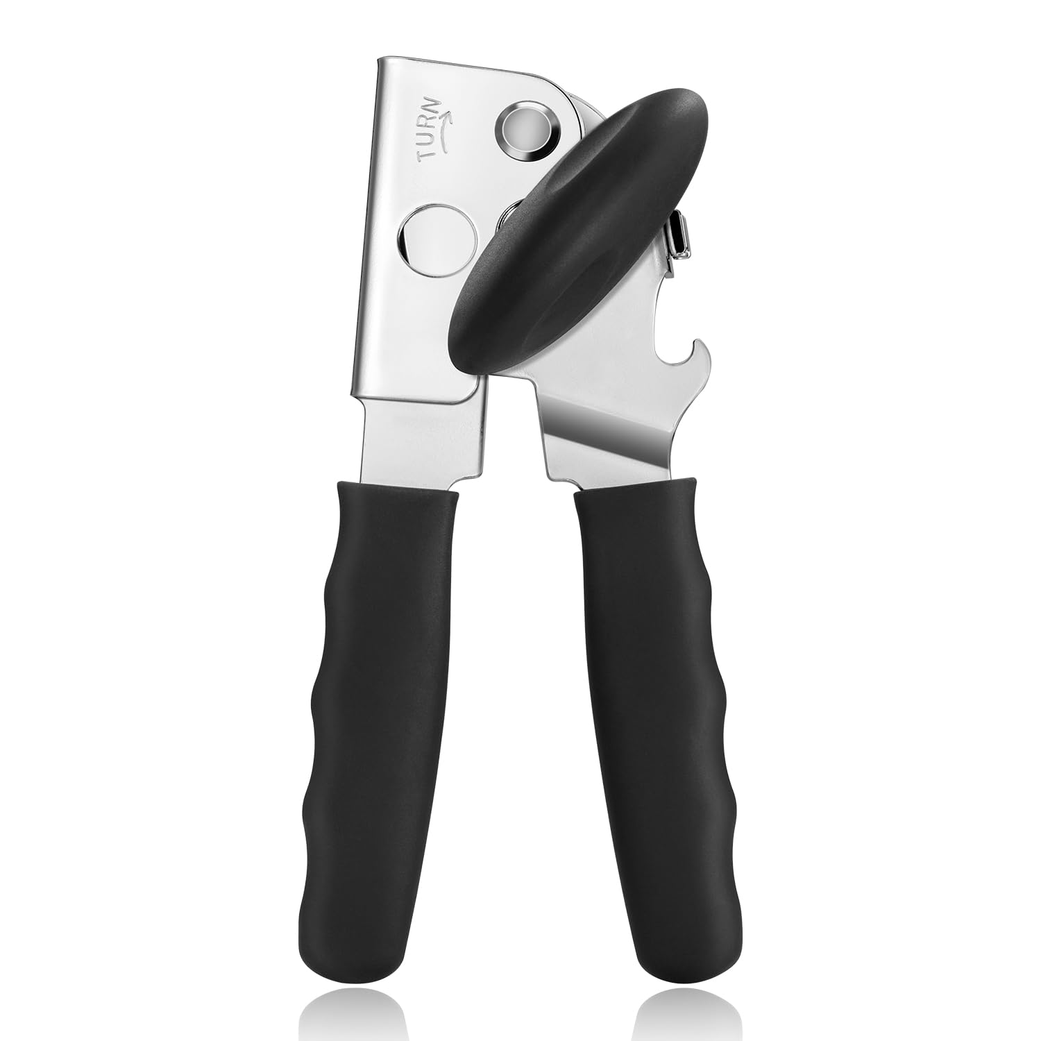 Can Opener Manual Heavy Duty, UHIYEE Hand Held Can Openers for Seniors with Comfort Grip Sharp Blade, Solid Steel Hand Manual Can Open with Magnet for Kitchen Camping, Black