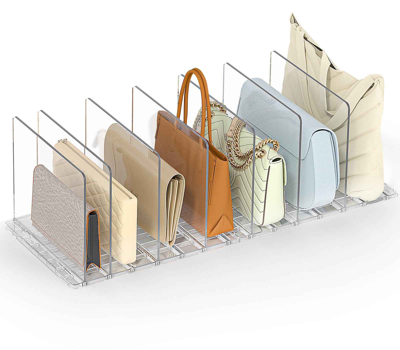 Bag & Purse Organizer for Closet: Adjustable Clear Handbag Storage Shelf - Plastic Clutch Dividers for Closet Organizers and Storage - Keep Carteras & Pocketbook Upright