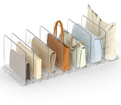 Bag & Purse Organizer for Closet: Adjustable Clear Handbag Storage Shelf - Plastic Clutch Dividers for Closet Organizers and Storage - Keep Carteras & Pocketbook Upright