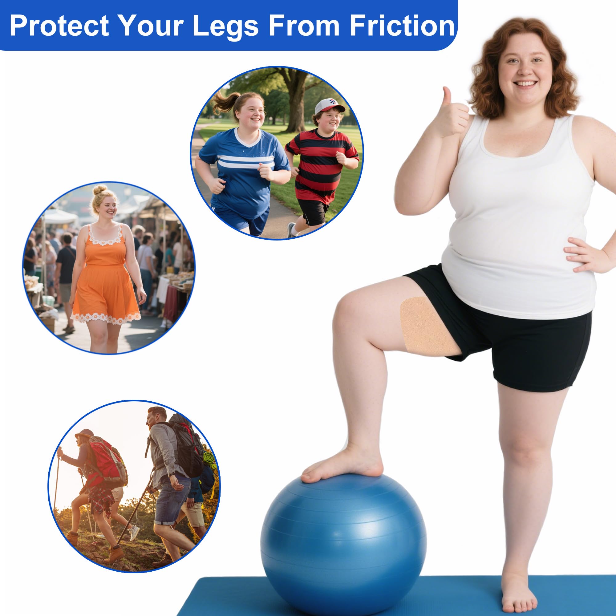 Inner Thigh Anti Chafing Patches 10 Pcs Thigh Friction Tapes Chafing Prevention Rub Pads Women Girls - Light Skin Tone