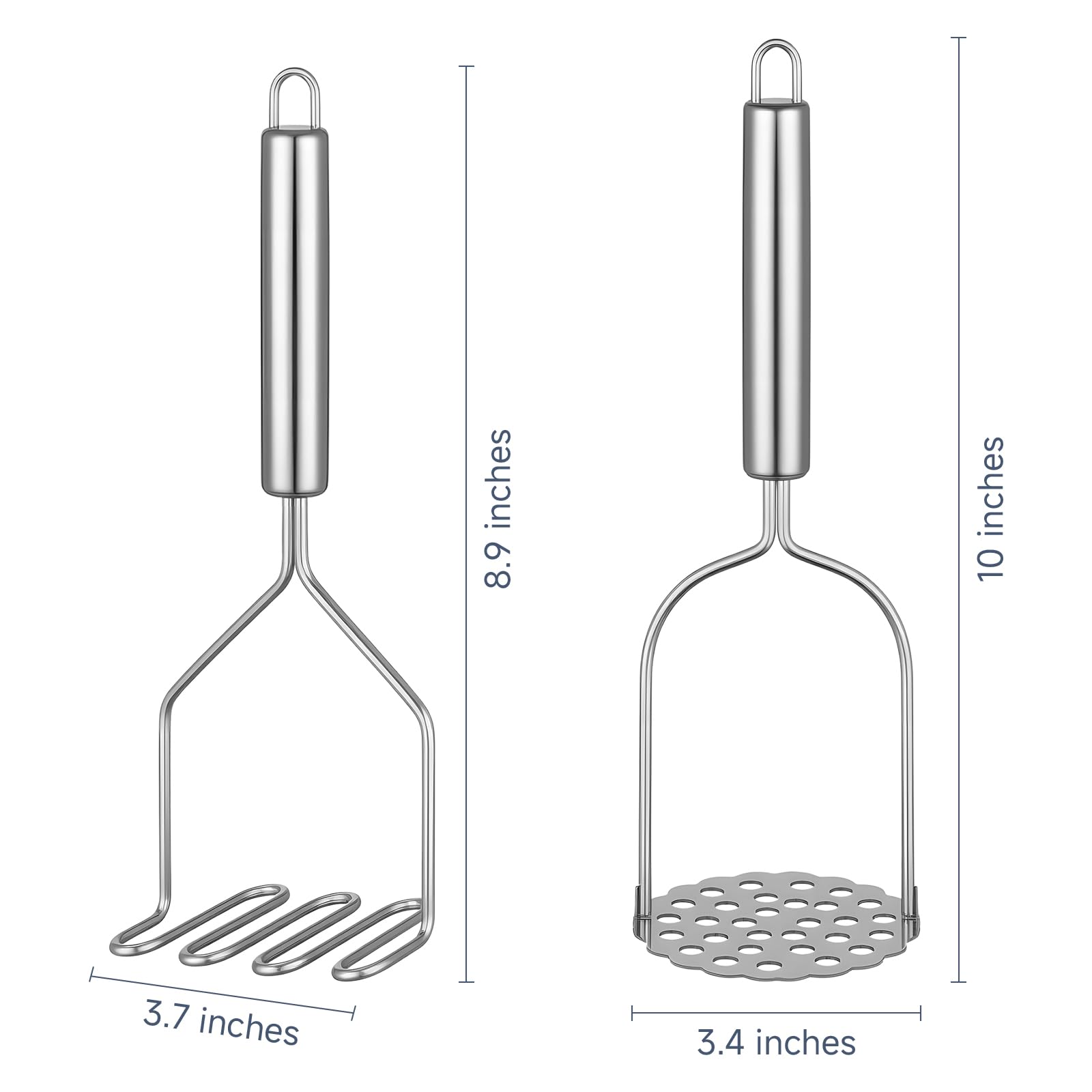 2PCS Mashed Potato Masher - Stainless Steel Potato Smasher, Masher Kitchen Tools & Utensils for Avocado, Bean, Salad, Vegetables, Fruit, Food, Meat Smasher Tool for Ground Beef