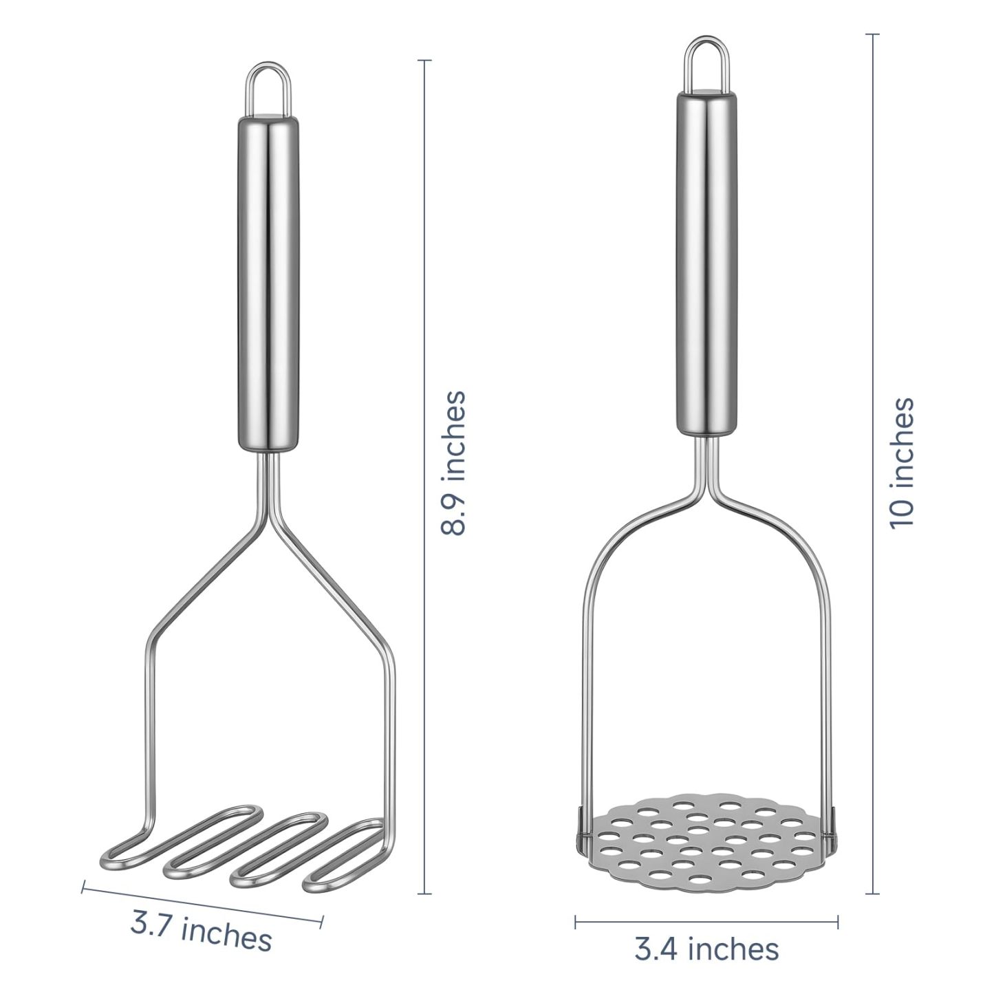 2PCS Mashed Potato Masher - Stainless Steel Potato Smasher, Masher Kitchen Tools & Utensils for Avocado, Bean, Salad, Vegetables, Fruit, Food, Meat Smasher Tool for Ground Beef