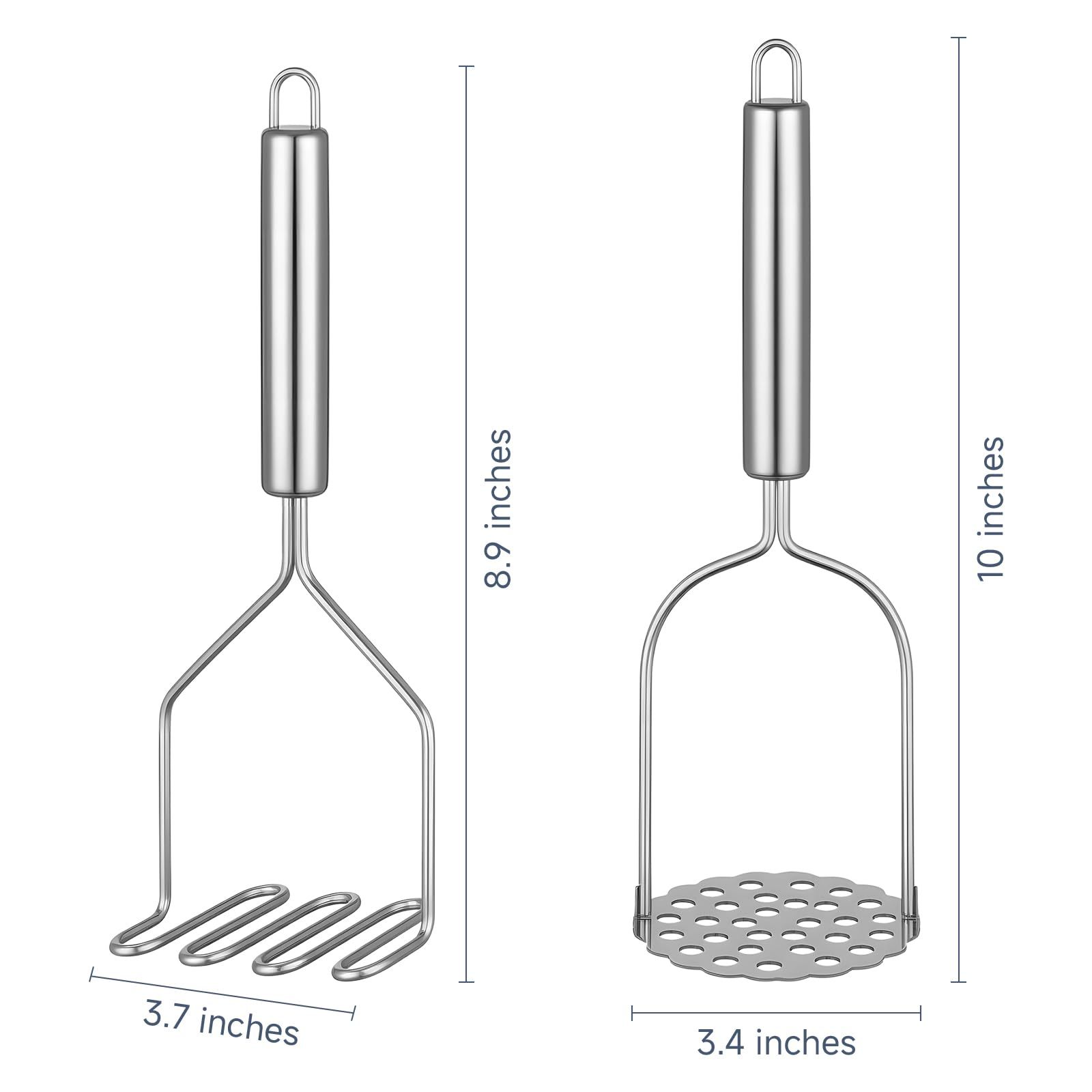 2PCS Mashed Potato Masher - Stainless Steel Potato Smasher, Masher Kitchen Tools & Utensils for Avocado, Bean, Salad, Vegetables, Fruit, Food, Meat Smasher Tool for Ground Beef