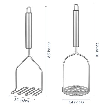 2PCS Mashed Potato Masher - Stainless Steel Potato Smasher, Masher Kitchen Tools & Utensils for Avocado, Bean, Salad, Vegetables, Fruit, Food, Meat Smasher Tool for Ground Beef