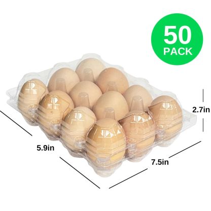 50-Pack of 12-Count Plastic Egg Cartons – Bulk Clear Reusable Egg Containers Holds Chicken Eggs | Egg Cartons Cheap Bulk, Eggs 12 Count,Suitable for farms, markets and families.