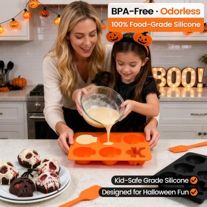 Halloween 2-Pack Skull Silicone Baking Molds Pan - 6-Cavity for Cakelet & Chocolate, BPA-Free Food Grade, Non-Stick Easy Release & Dishwasher Safe